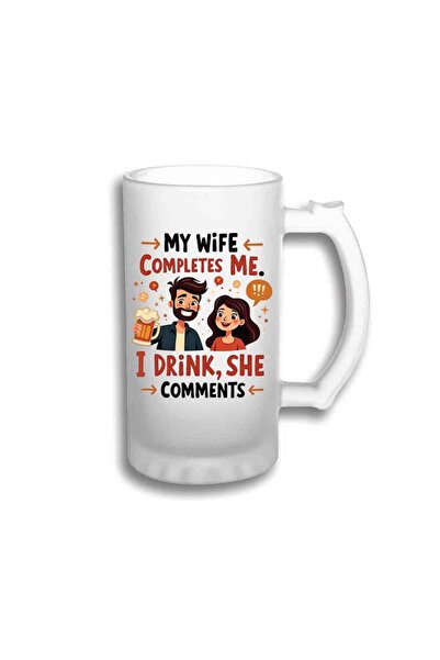 peGiftuiala Halbă Bere Personalizată 500 ml „Soția mea mă completează, eu bea...
