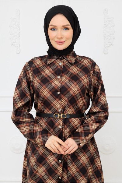 ELBİSHE فستان موسمي منقوش بأزرار وحزام من بويدان