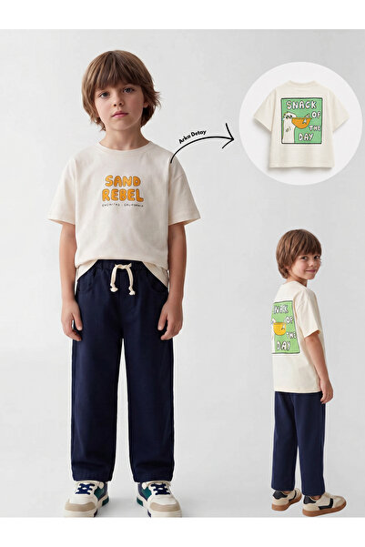 nivo baby Boy's Printed T-Shirt and Navy Blue Pants 2-Piece Set