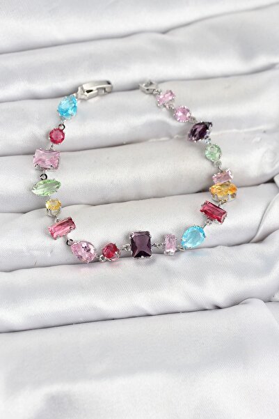 TakÇalıştır Mixed Color Crystal Stone Cut Gold Color Gema Women's Bracelet