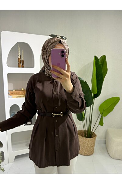 STİLSEN KEMERLİ BELDEN PENSLİ TESETTÜR MODAL GÖMLEK