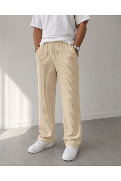 WENMİNG Men's Ottoman Ribbed Baggy Summer Trousers