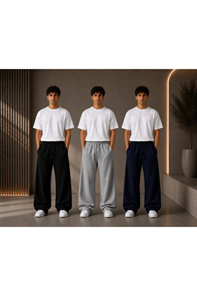 ADR MODA Men's Comfortable Fit 3-Piece Sweatpants Black-Grey-Navy Blue with P...