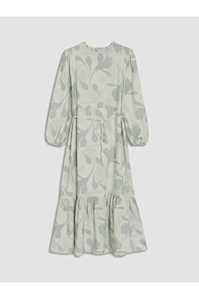 LC Waikiki Ruffled Crew Neck Patterned Dress