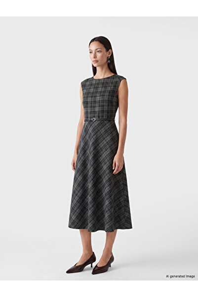 LC Waikiki Beli Belted Crew Neck Plaid Sleeveless Dress