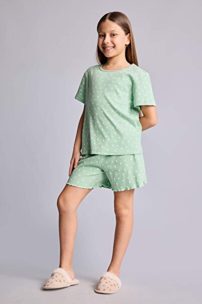 DeFacto Regular Fit Polka Dot Ribbed Camisole 2-Piece Pajama Set for Girls H8...