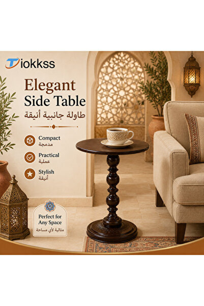 Tiokkss Vintage Shiny Metal Side Table – Industrial Iron Pedestal Accent Tabl...