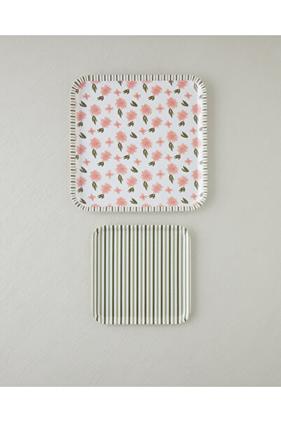 English Home Petal Dreams Melamin 2’li Kaydırmaz Tepsi 33-24 cm Pembe - Yeşil