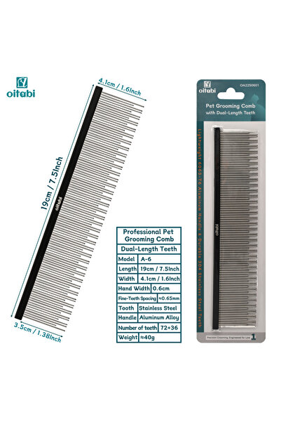 Choice7 Black Oitabi Professional Pet Grooming Comb with Dual-Length Teeth fo...