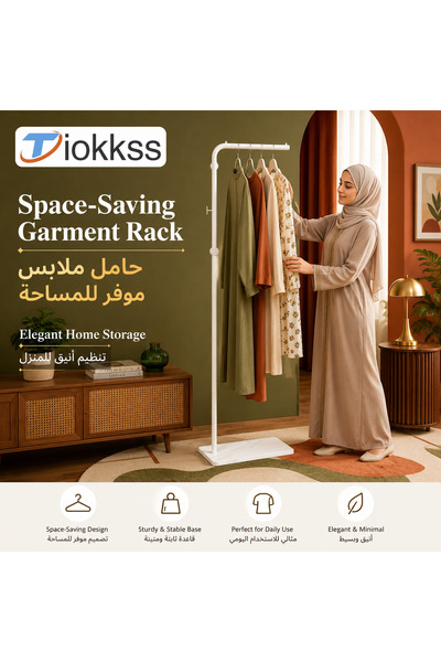 Tiokkss Space Saving Garment Rack, White Freestanding Clothes Rack With Stabl...