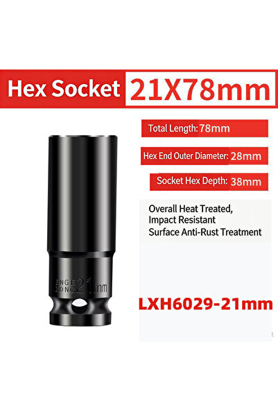 Choice12 LXH6029-21mm 1/2 Inch Drive 78mm Hex Impact Socket Industrial Grade ...