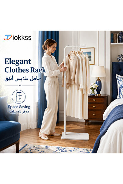 Tiokkss White Freestanding Clothes Rack, Space Saving Garment Rack With Marbl...