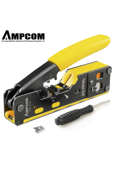 Choice3 Yellow Crimper AMPCOM RJ45 RJ11 Pass Through Crimping Tool for Cat7/6...