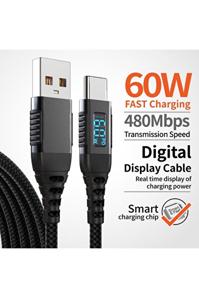 Choice7 كابل شحن سريع USB-A إلى Type-C أسود بطول 1 متر وقوة 60 واط لهواتف آيف...