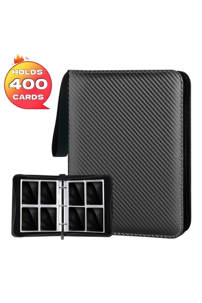 Choice3 حافظة بطاقات سوداء بأربعة جيوب (400 بطاقة) - مصنوعة من ألياف الكربون ...