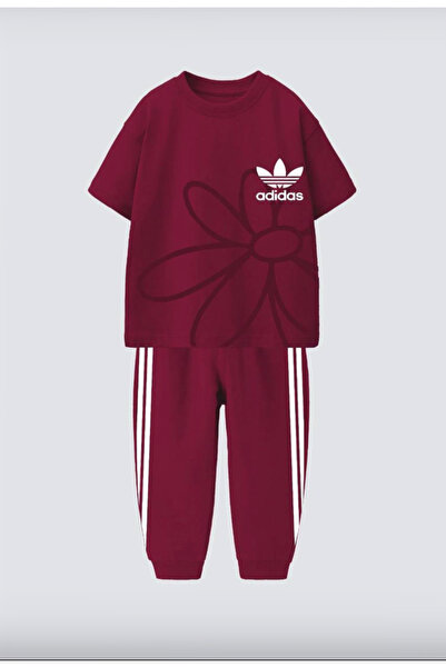 LUCCO Kız Çocuk Ön Arka Çiçek Grafikli Jogger Pantolonlu Takım