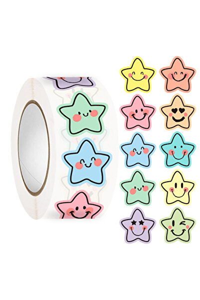 Choice MULTI 500 Pcs Colorful Star Expression Stickers Roll - Pastel Aestheti...