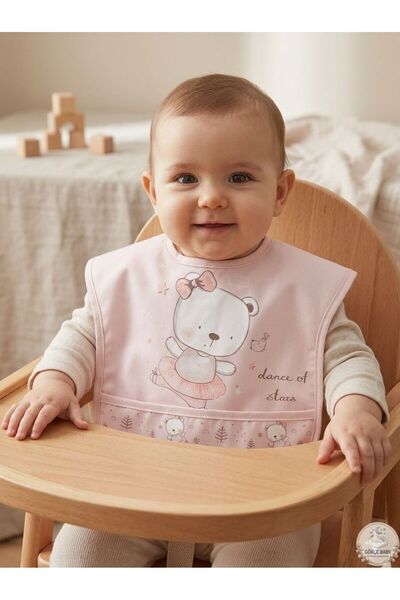 Gökçe Baby مريلة طعام للأطفال بتصميم دب راقص الباليه اللطيف مع جيوب