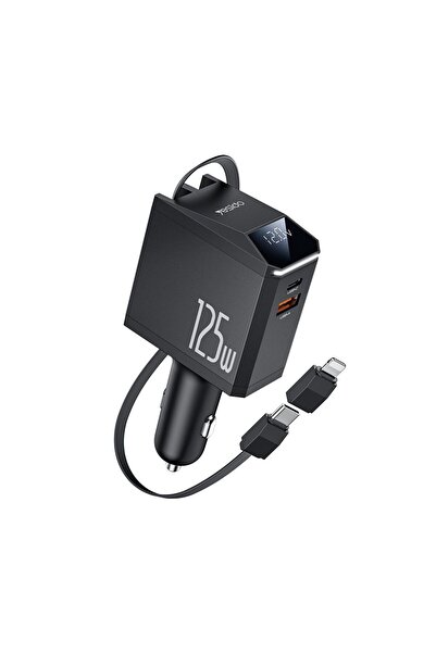 Yesido Φορτιστής Αυτοκινήτου Y71 USB-A + USB-C 125W με ενσωματωμένο καλώδιο T...