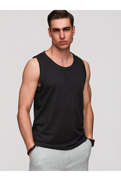 OMBRE Bărbați Tricou fără mâneci din bumbac respirabil OM-TSBT-0272 Negru
