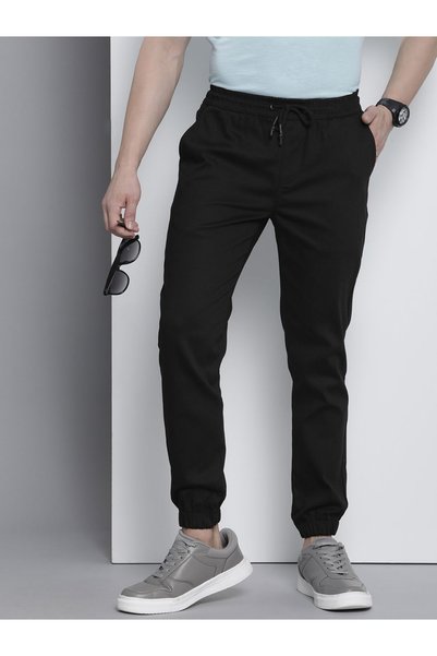 The Indian Garage Co By Styli Men Black Slim Fit Solid Joggers