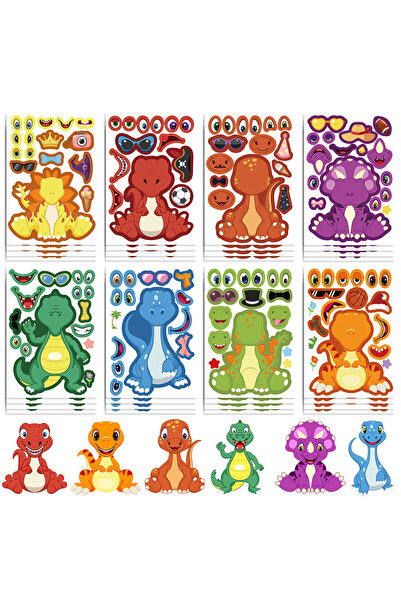 Choice 8pcs 8/16 Pcs Cartoon Dinosaur Make A Face Puzzle Stickers DIY Game fo...