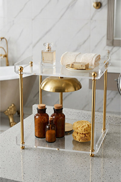 CHANCE GİFT 2-Layer Plexy Organizer Shiny Gold Color Decorative Desktop Organ...