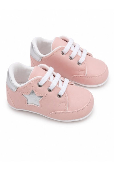 Pure Boutique Casual pink baby shoes with laces and comfortable star appliqué