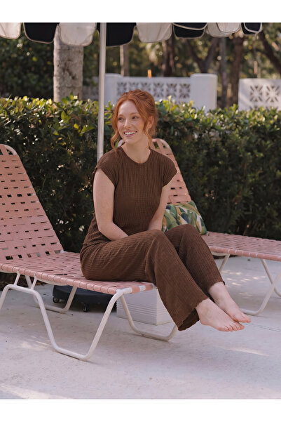 rindahomewear Bürümcük Fabric Low Sleeve Pajama Set