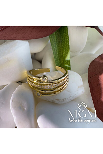 Twin Store Brass Ring with Zircon Stone Overlay - Yz-0118