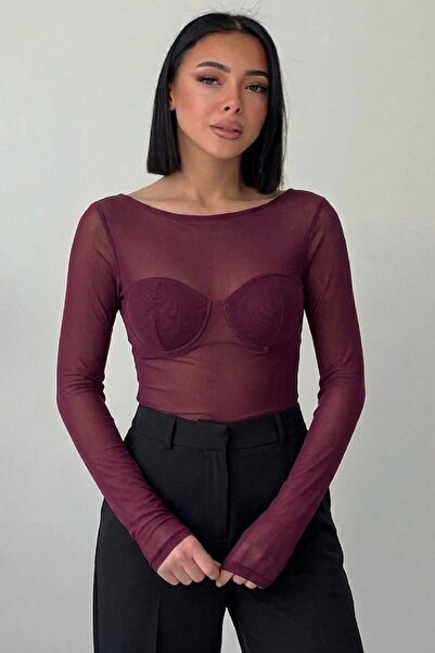 Forlady4 Brown Transparent Wide Collar Long Sleeve Women's Blouse
