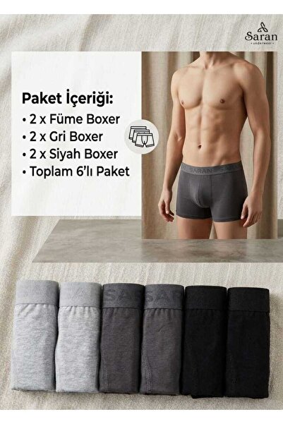Saran Penye 6'lı Erkek Boxer Seti - Nefes Alan Pamuklu Kumaş
