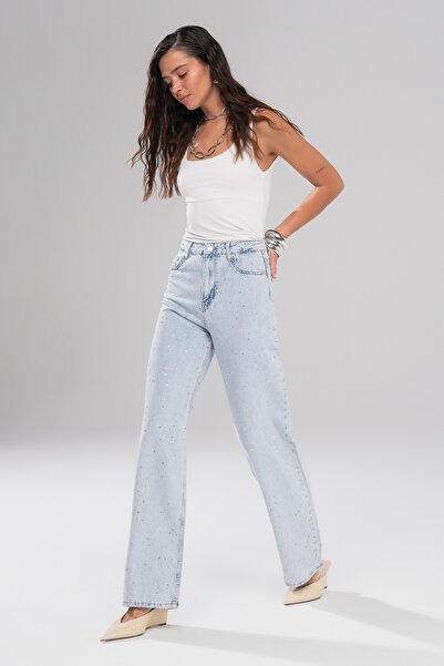 tugfashion Pearl Denim Yıkanmış Taşlı Pantolon