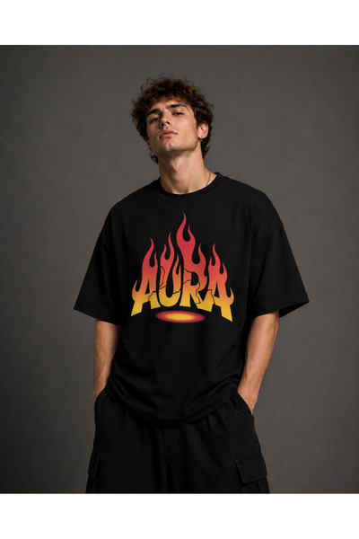 Nulivez Aura Oversize Unisex T-Shirt – Flame Printed Graphic Streetwear Loose...