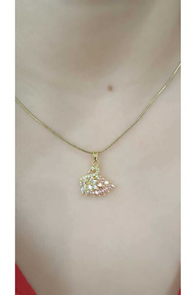 shop 316L Steel Zircon Stone Swan Necklace Gold Color Elegant Women's Necklac...