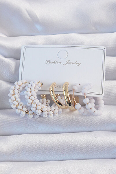MEKs Gold Color Lilac Beaded Hoop Earrings Set 5886 - Hep-6356-8836