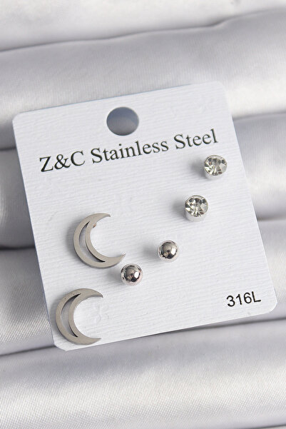 northcity n 316L Steel Silver Color Zircon Stone Crescent Model Women's Earri...