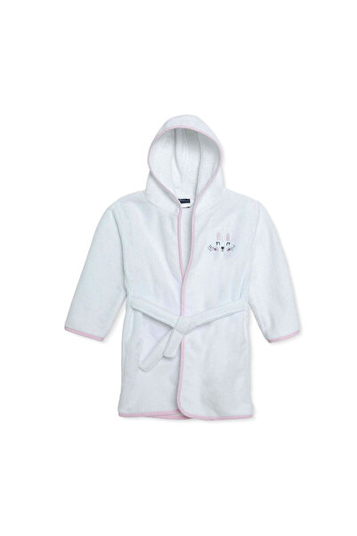 Mollia Kız Bebek Bornoz Tavşan Baskılı Bağcıklı Kapüşonlu Long Sleeve
