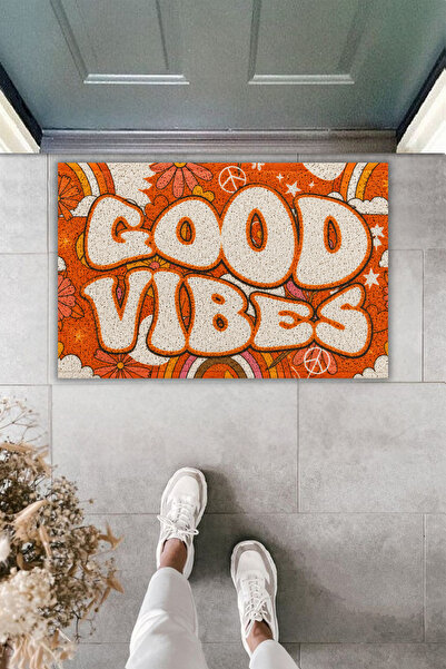 Dormot Dekoratif Dijital Paspas Kişiye Özel Tasarım Good Vibes Kapı Önü Paspa...