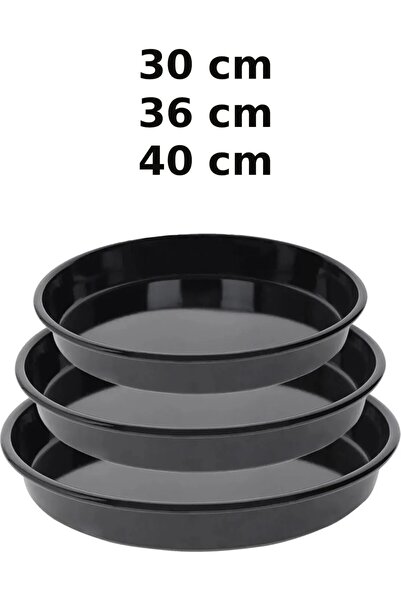 emaye market 30-36-40 cm Set of 3 Black Shiny Enamel Round Oven Trays Set of ...