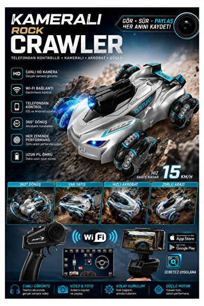 LRS STORE Kameralı Telefondan Kontrollü Akrobat Rock Crawler RC Araba 360° Dö...