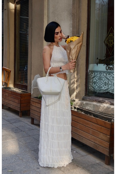 ALTUDA Geantă de umăr din paie cu fermoar pentru femei SORBE