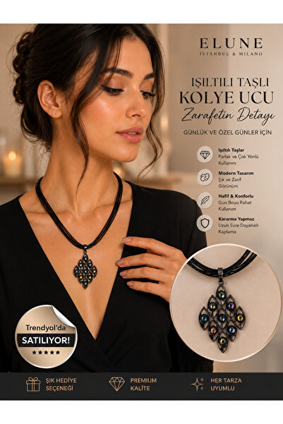 ELUNE İSTANBUL & Milano Siyah Kristal Taşlı Modern Kolye Kadın Siyah Kristal ...