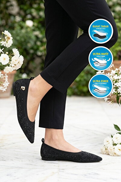 Pierre Cardin Black Knitwear Stone Embroidered Lightweight Women's Ballerinas...