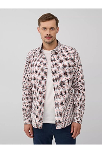 s.Oliver Men's Shirt, Cotton Blend, Polka Dot Print, Slim Fit, White