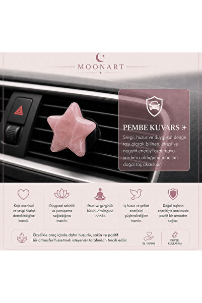 MoonArt StarStone Doğal Taş Araç Koruma Niyet Objesi Pembe Kuvars