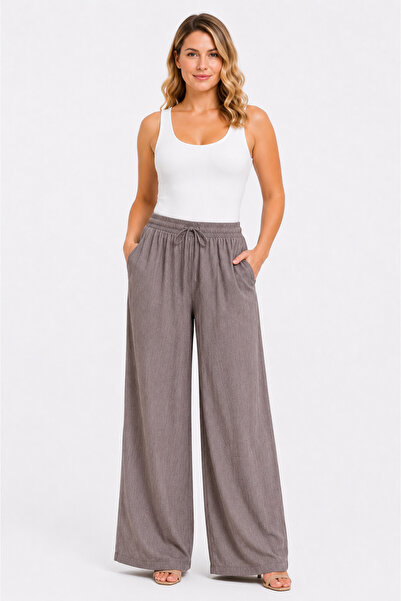 Şans Women's Plus Size Milk Coffee Color, Elastic High Waist, Comfortable Cut...