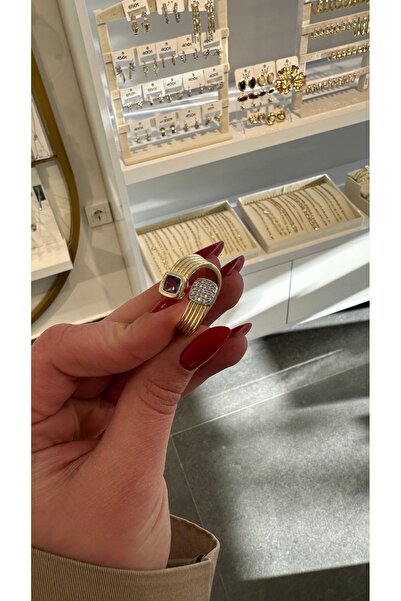 GLARE JEWELRY CO Tasarım Mor veya Yeşil Zirkon Taşlı 14k Gold Renginde Parmağ...