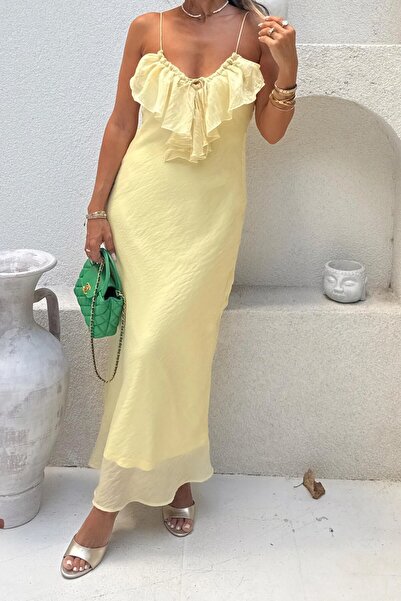Suziş Straped Collar Ruffled Long Dress 4S788