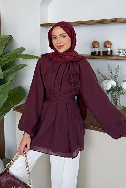 Hazamoda Hesna Balon Sleeve Tunic Burgundy
